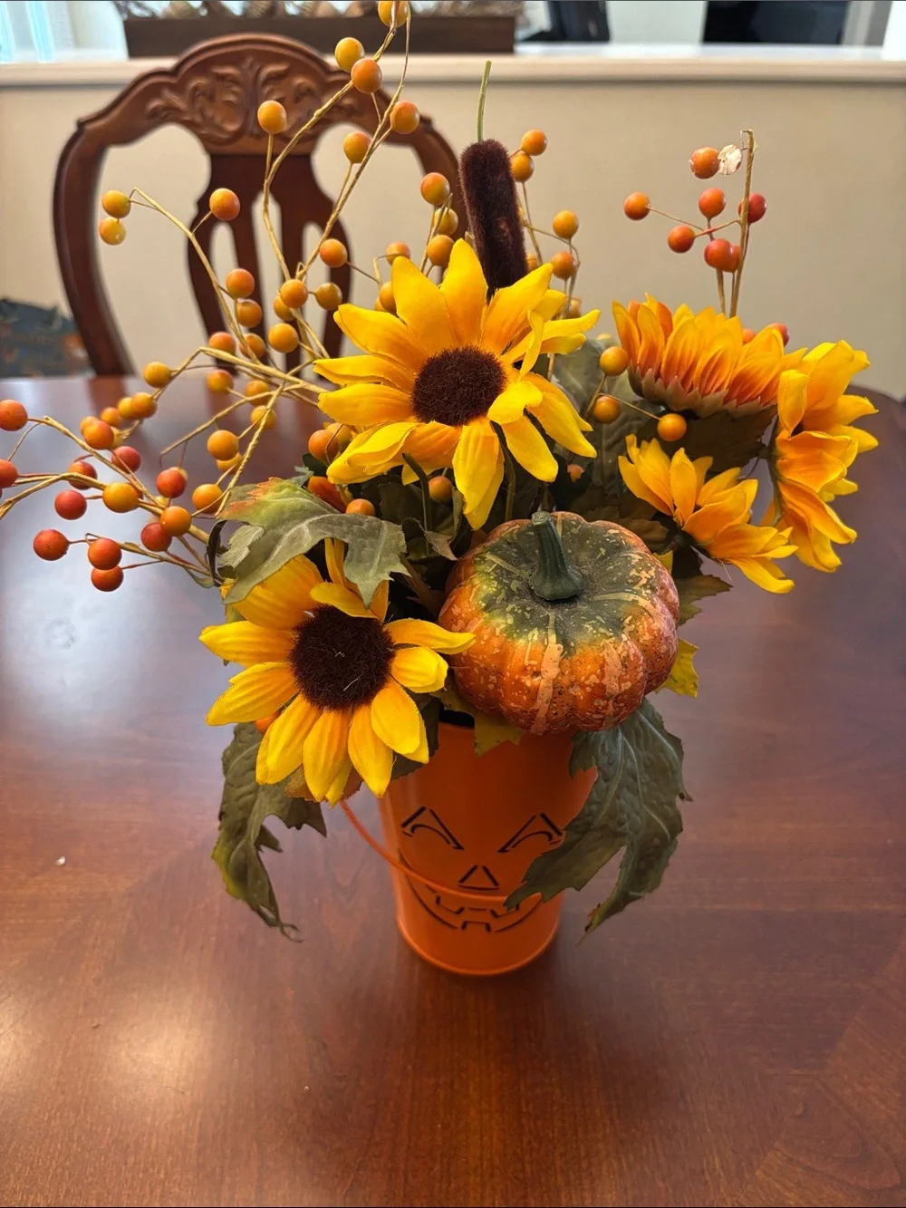 Autumn Harvest Sunflower & Pumpkin Arrangement - Orange